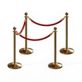 Montour Line Stanchion Post and Rope Kit Sat.Brass, 4 Ball Top3 Red Rope C-Kit-4-SB-BA-3-PVR-RD-PB